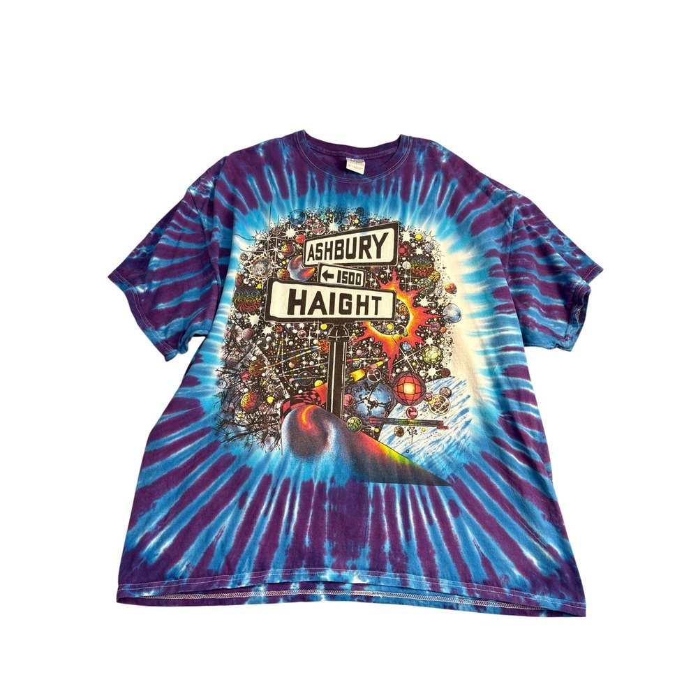 Gildan Haight Ashbury Tie Dye T-Shirt Mens 2XL Purple Blue Psychedelic Graphic